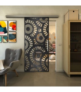 Glasschiebetür SLIM-LINE - Fineprint Model 191 Schwarz auf Klarglas