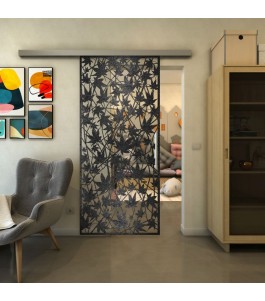 Glasschiebetür SLIM-LINE - Fineprint Model 192 Schwarz auf Klarglas
