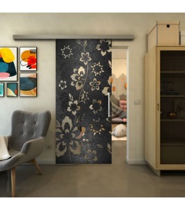 Glasschiebetür SLIM-LINE - Fineprint Model 199 Schwarz auf Klarglas