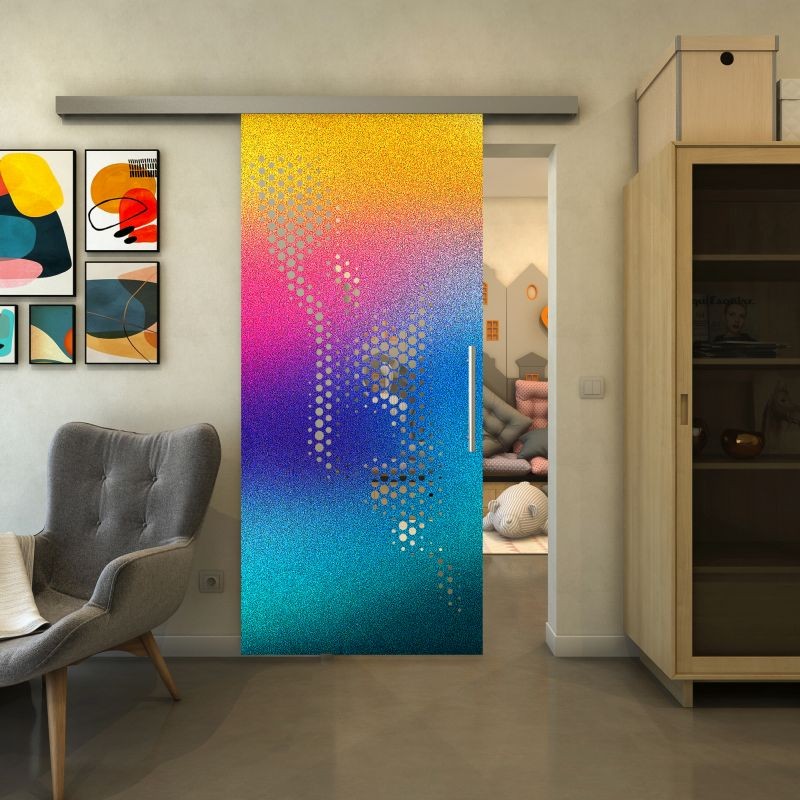 Glasschiebetür SLIM-LINE - Fineprint Modell 120 Verlauf auf Klarglas Glasschiebetür SLIM-LINE - Fineprint Modell 120 Verlauf auf Klarglas