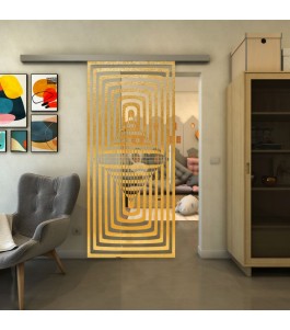 Glasschiebetür SLIM-LINE - Fineprint Model 014 Gold auf Klarglas