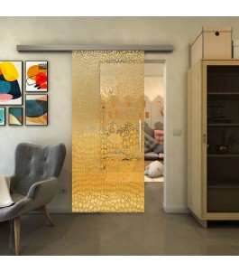 Glasschiebetür SLIM-LINE - Fineprint Model 015 Gold auf Klarglas