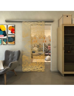 Glasschiebetür SLIM-LINE - Fineprint Model 030 Gold auf Klarglas