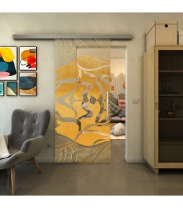 Glasschiebetür SLIM-LINE - Fineprint Model 031 Gold auf Klarglas
