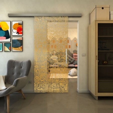 Glasschiebetür SLIM-LINE - Fineprint Model 036 Gold auf Klarglas