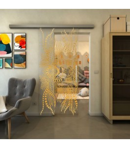 Glasschiebetür SLIM-LINE - Fineprint Model 039 Gold auf Klarglas