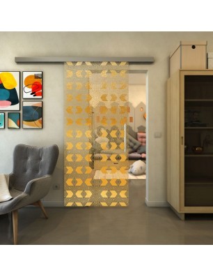 Glasschiebetür SLIM-LINE - Fineprint Model 053 Gold auf Klarglas