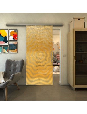 Glasschiebetür SLIM-LINE - Fineprint Model 064 Gold auf Klarglas