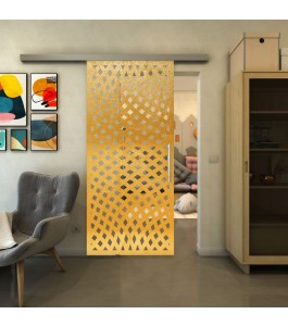 Glasschiebetür SLIM-LINE - Fineprint Model 068 Gold auf Klarglas