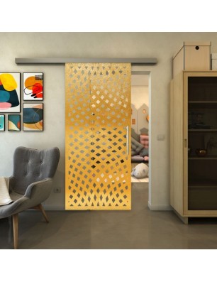 Glasschiebetür SLIM-LINE - Fineprint Model 068 Gold auf Klarglas