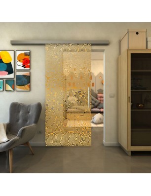 Glasschiebetür SLIM-LINE - Fineprint Model 076 Gold auf Klarglas