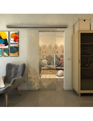 Glasschiebetür SLIM-LINE - Fineprint Model 080 Gold auf Klarglas