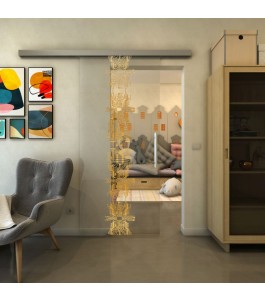 Glasschiebetür SLIM-LINE - Fineprint Model 081 Gold auf Klarglas