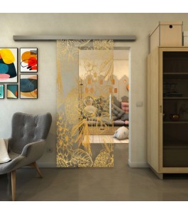 Glasschiebetür SLIM-LINE - Fineprint Model 083 Gold auf Klarglas