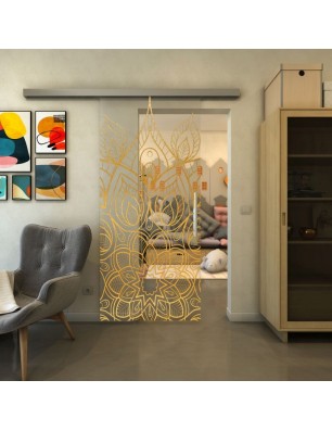 Glasschiebetür SLIM-LINE - Fineprint Model 089 Gold auf Klarglas