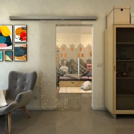 Glasschiebetür SLIM-LINE - Fineprint Model 090 Gold auf Klarglas