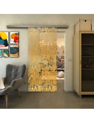 Glasschiebetür SLIM-LINE - Fineprint Model 091 Gold auf Klarglas