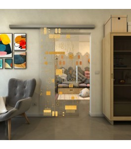 Glasschiebetür SLIM-LINE - Fineprint Model 092 Gold auf Klarglas