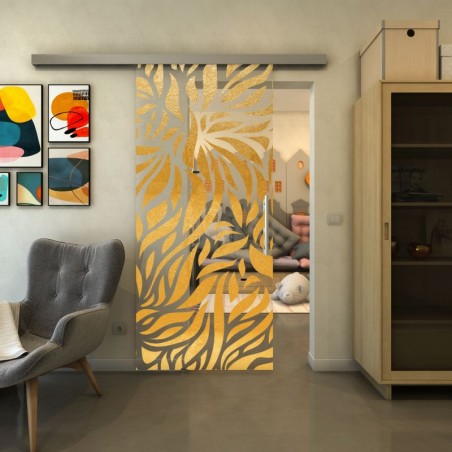 Glasschiebetür SLIM-LINE - Fineprint Model 096 Gold auf Klarglas