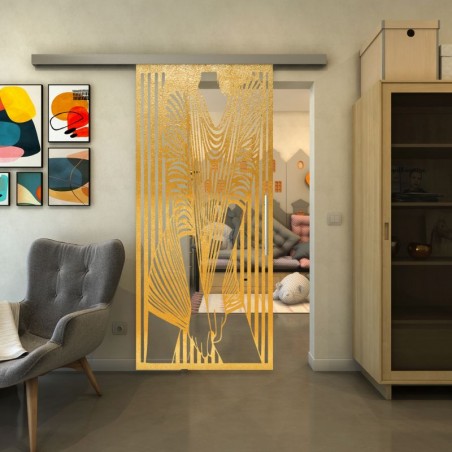 Glasschiebetür SLIM-LINE - Fineprint Model 097 Gold auf Klarglas