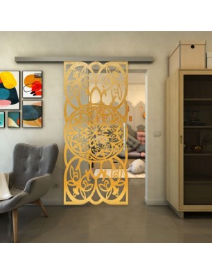 Glasschiebetür SLIM-LINE - Fineprint Model 100 Gold auf Klarglas