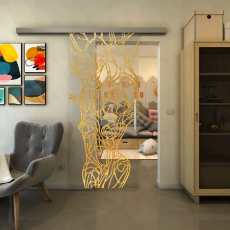 Glasschiebetür SLIM-LINE - Fineprint Model 105 Gold auf Klarglas