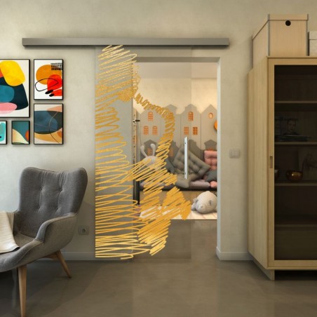 Glasschiebetür SLIM-LINE - Fineprint Model 106 Gold auf Klarglas