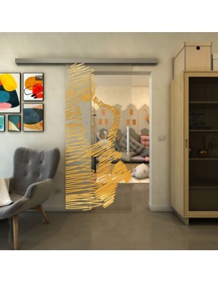 Glasschiebetür SLIM-LINE - Fineprint Model 106 Gold auf Klarglas