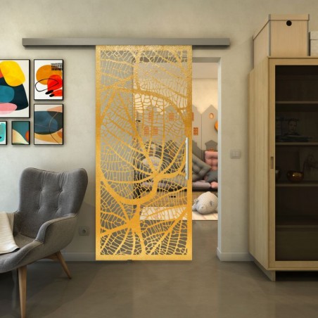 Glasschiebetür SLIM-LINE - Fineprint Model 107 Gold auf Klarglas