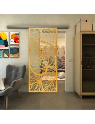 Glasschiebetür SLIM-LINE - Fineprint Model 107 Gold auf Klarglas
