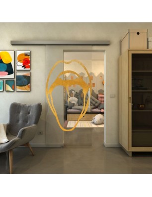 Glasschiebetür SLIM-LINE - Fineprint Model 111 Gold auf Klarglas