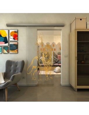 Glasschiebetür SLIM-LINE - Fineprint Model 117 Gold auf Klarglas