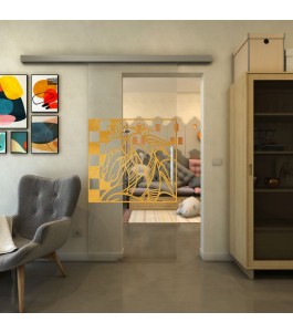 Glasschiebetür SLIM-LINE - Fineprint Model 137 Gold auf Klarglas