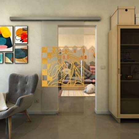 Glasschiebetür SLIM-LINE - Fineprint Model 137 Gold auf Klarglas