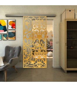 Glasschiebetür SLIM-LINE - Fineprint Model 147 Gold auf Klarglas