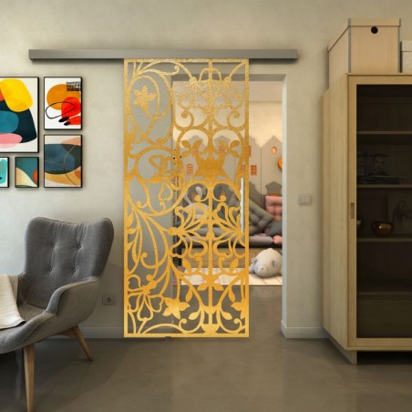 Glasschiebetür SLIM-LINE - Fineprint Model 147 Gold auf Klarglas