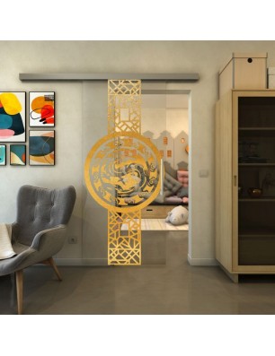 Glasschiebetür SLIM-LINE - Fineprint Model 151 Gold auf Klarglas