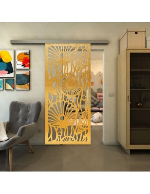 Glasschiebetür SLIM-LINE - Fineprint Model 165 Gold auf Klarglas