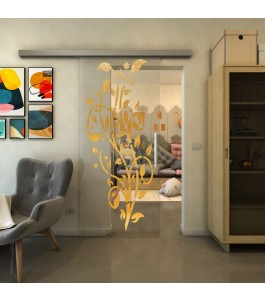 Glasschiebetür SLIM-LINE - Fineprint Model 166 Gold auf Klarglas
