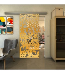 Glasschiebetür SLIM-LINE - Fineprint Model 170 Gold auf Klarglas