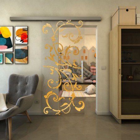 Glasschiebetür SLIM-LINE - Fineprint Model 171 Gold auf Klarglas