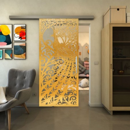 Glasschiebetür SLIM-LINE - Fineprint Model 172 Gold auf Klarglas