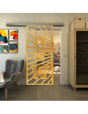Glasschiebetür SLIM-LINE - Fineprint Model 176 Gold auf Klarglas