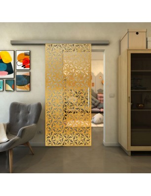 Glasschiebetür SLIM-LINE - Fineprint Model 180 Gold auf Klarglas