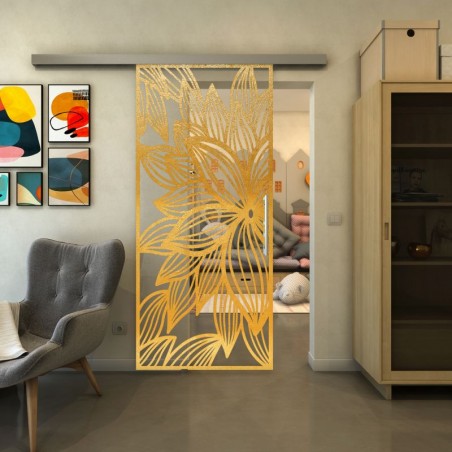 Glasschiebetür SLIM-LINE - Fineprint Model 184 Gold auf Klarglas