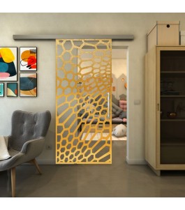 Glasschiebetür SLIM-LINE - Fineprint Model 186 Gold auf Klarglas