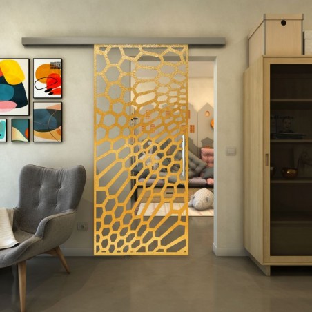 Glasschiebetür SLIM-LINE - Fineprint Model 186 Gold auf Klarglas
