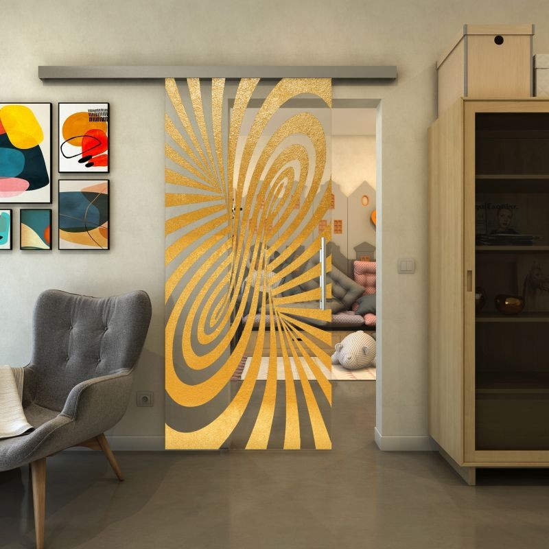 Glasschiebetür SLIM-LINE - Fineprint Modell 189 Gold auf Klarglas Glasschiebetür SLIM-LINE - Fineprint Modell 189 Gold auf Klarglas