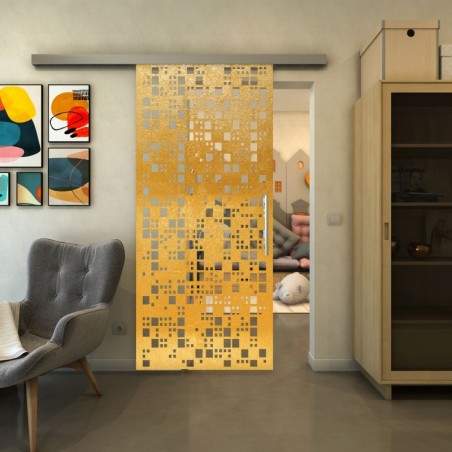 Glasschiebetür SLIM-LINE - Fineprint Model 190 Gold auf Klarglas