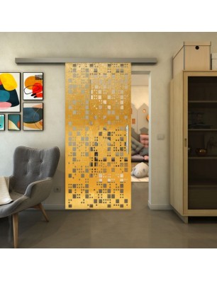Glasschiebetür SLIM-LINE - Fineprint Model 190 Gold auf Klarglas
